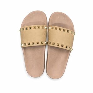 Valentino Garavani Tan Sandals with Gold Studs